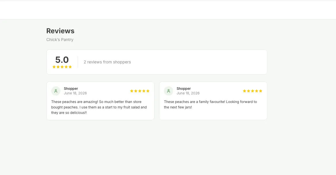 Screenshot of shopper reviews and saved vendors